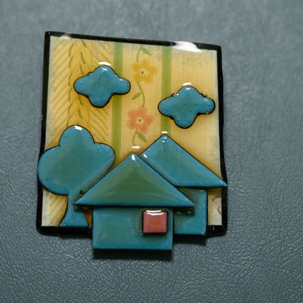 Lucinda House Pins Brooch OS Blue Excellent Artisan Resin Cottage Core Folk Art